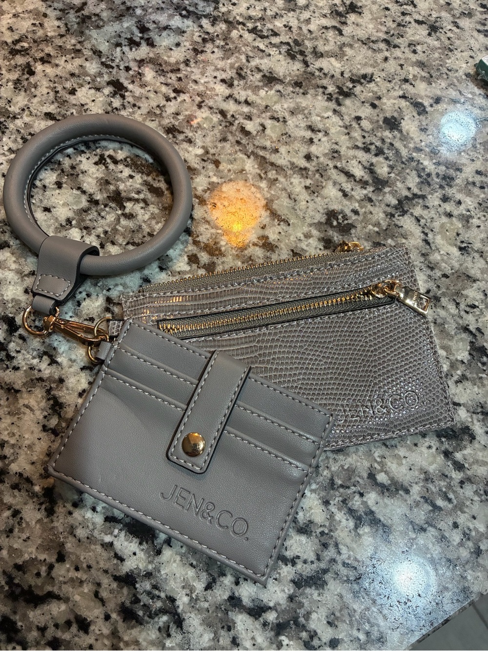JEN&CO Gray Wristlet Card Holder and Zip Pouch Set